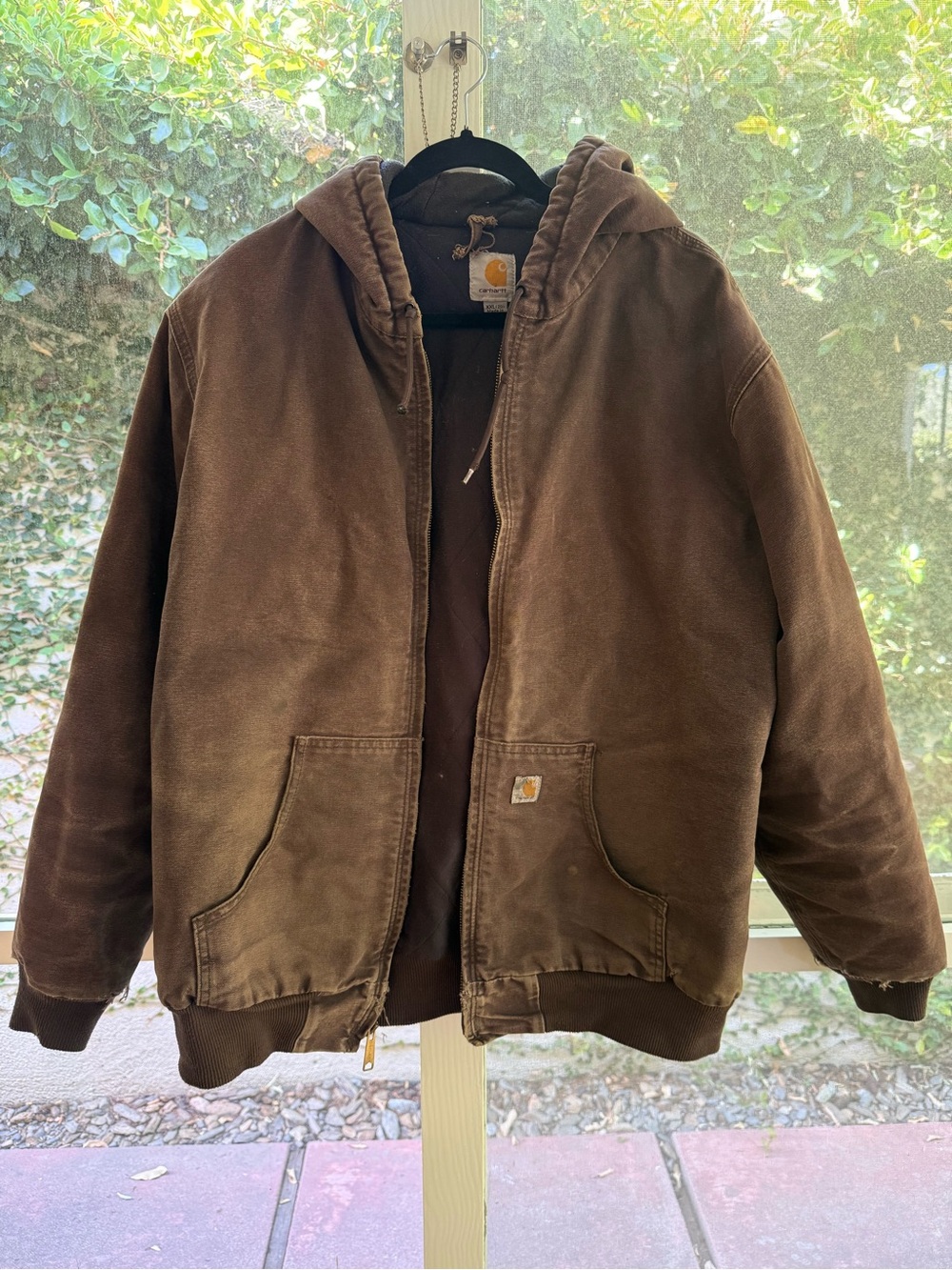Carhartt Women’s WJ130 DKB Sandstone Hooded Jacket 2XL Dark Brown Flannel Lined